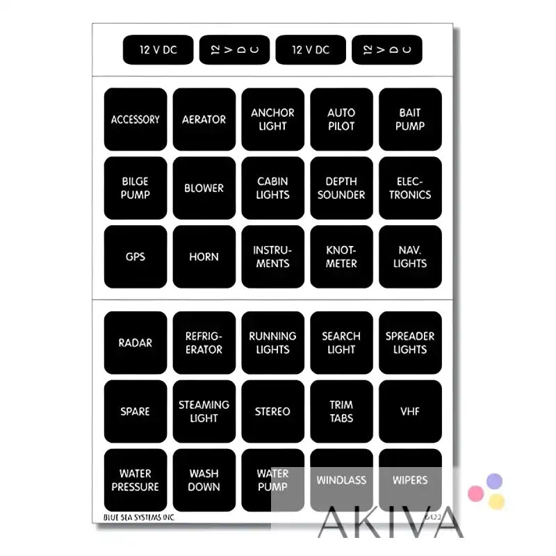 Blue Sea Systems label kit DC H2O 30 square black V1 grid sheet