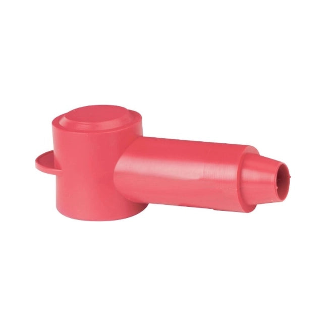 Red plastic component on a white background