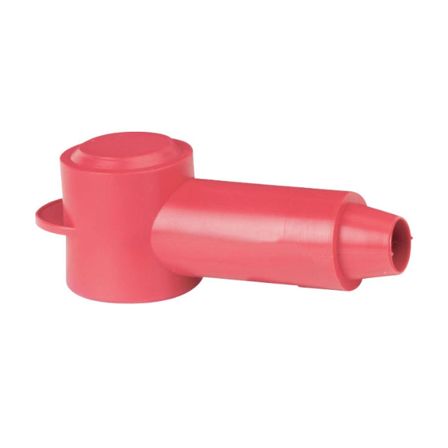 Red plastic component on a white background