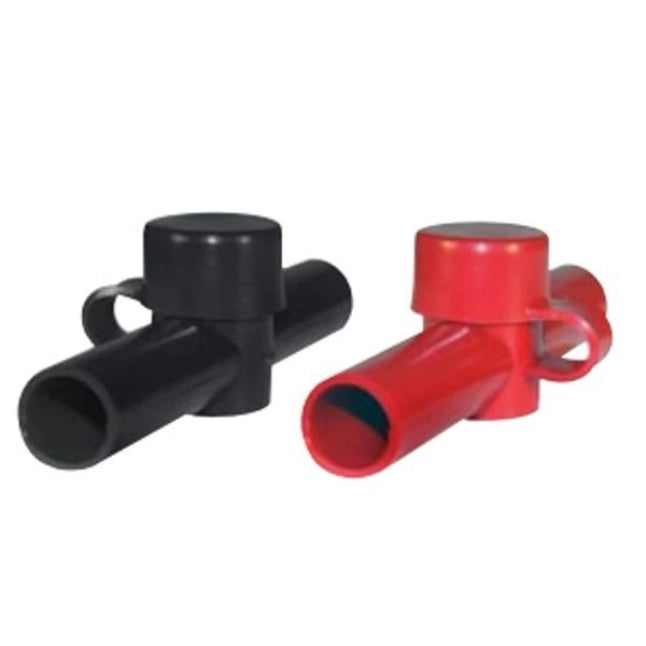 Black and red plastic handles on a white background