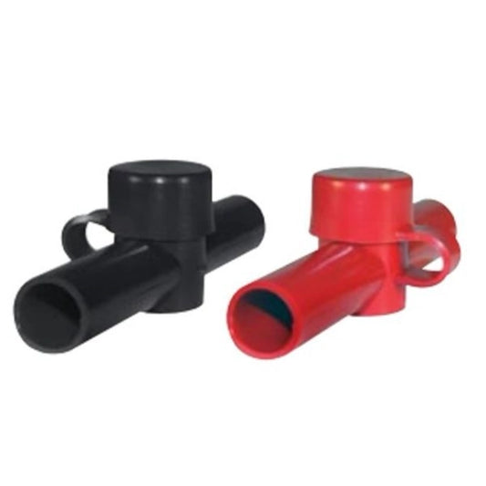 Black and red plastic handles on a white background