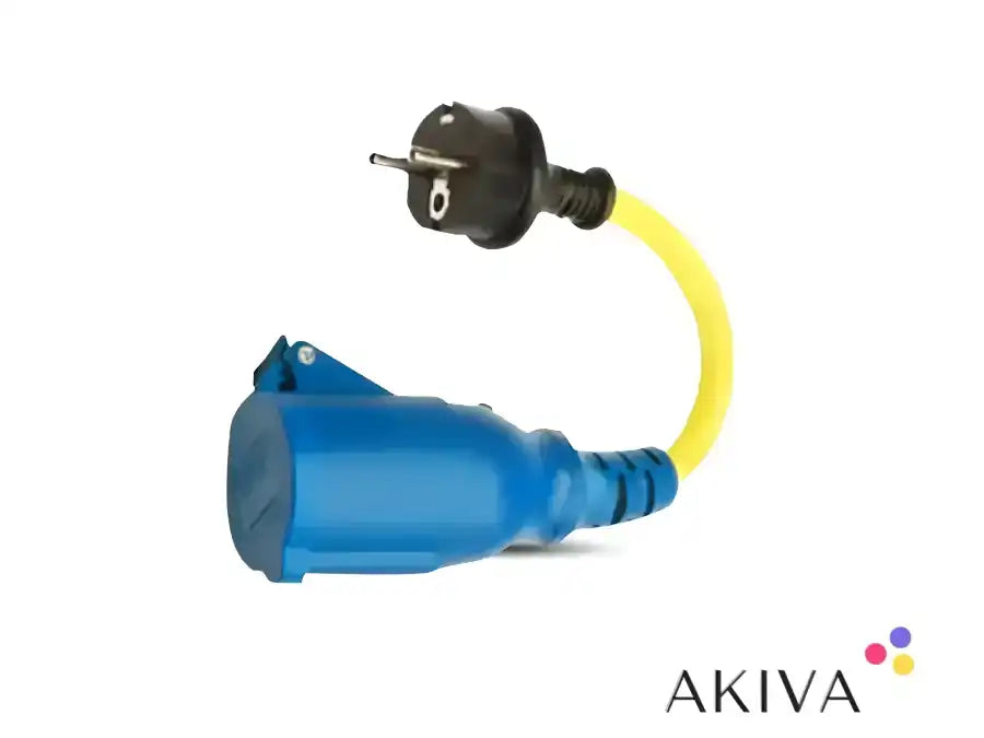 Blue and yellow Adapter Cord 16A with Schuko plug and CEE coupling for enhanced connectivity