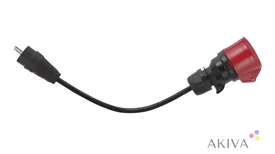 Black cable with red and black connectors for Type F plug off-grid power solutions in campervan electrical systems