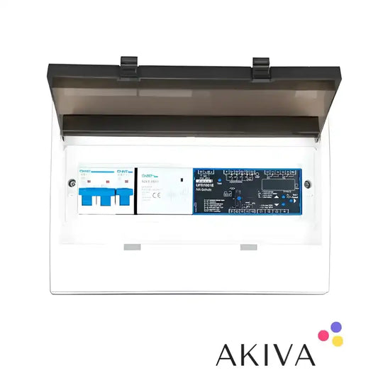 White electrical panel with circuit breakers in Anti-Islanding Box 63A single and three phase
