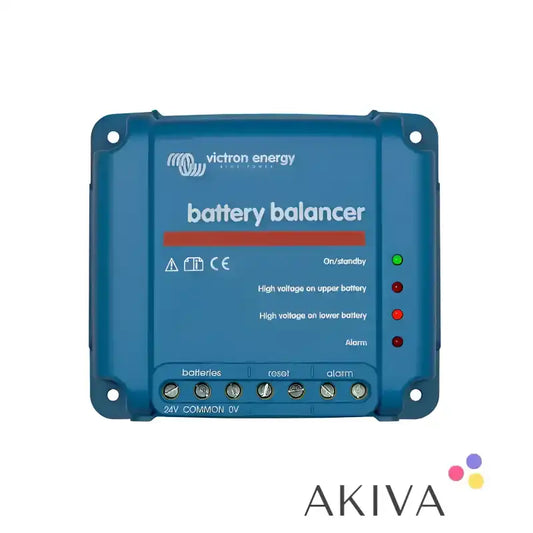 Blue battery balancer with indicator lights for off-grid power solutions by Victron Energy