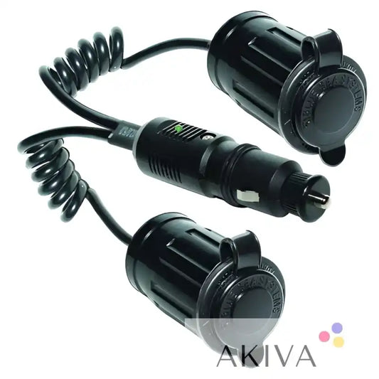 Blue Sea Systems BSS 12VDC plug with black coiled cable and dual outlets