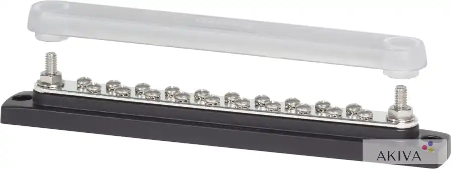 Blue Sea Systems BSS BusBar 20 Gang with black base, silver bus bar, terminals and translucent cover