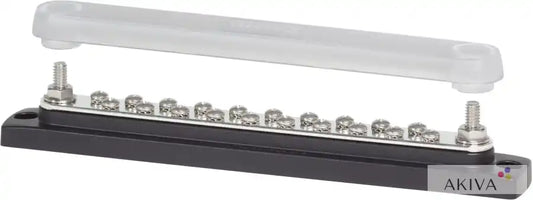 Blue Sea Systems BSS BusBar 20 Gang with black base, silver bus bar, terminals and translucent cover