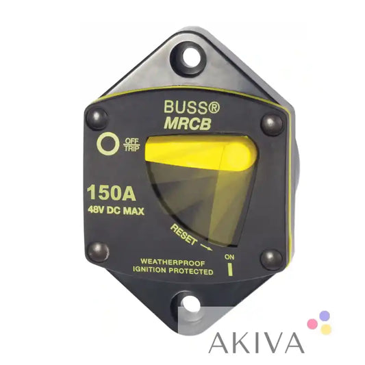 Black and yellow circuit breaker from Blue Sea Systems BSS 187 Panel Mount 150A