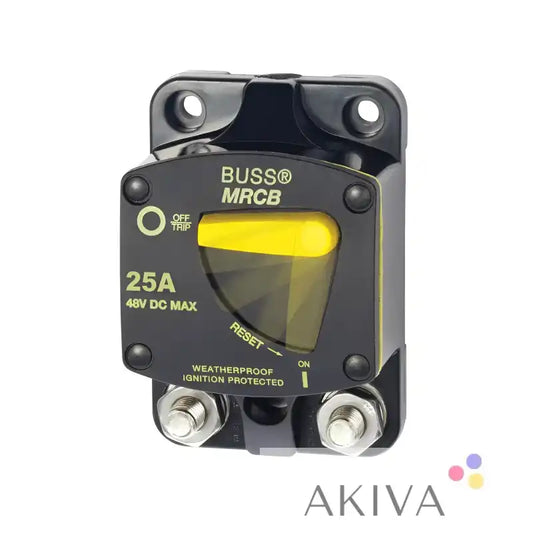 Black circuit breaker with yellow lever from Blue Sea Systems BSS 187 25A product