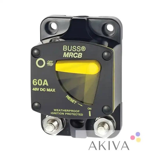 Black circuit breaker with yellow lever from Blue Sea Systems BSS Circuit Breaker 60A