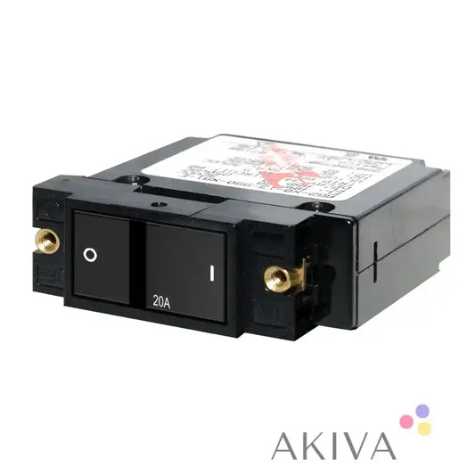 Black circuit breaker with two switches, Blue Sea Systems flat rocker circuit breaker for reliable protection