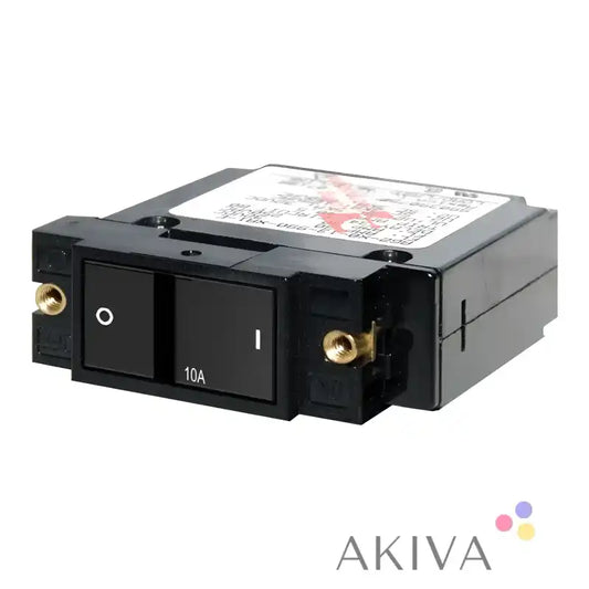 Black circuit breaker with two switches featuring Blue Sea Systems flat rocker switch design