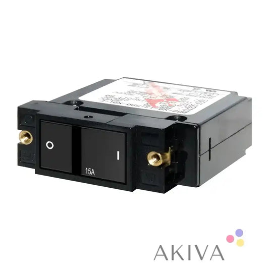 Black 15A Flat Rocker Circuit Breaker by Blue Sea Systems for Sea Systems applications