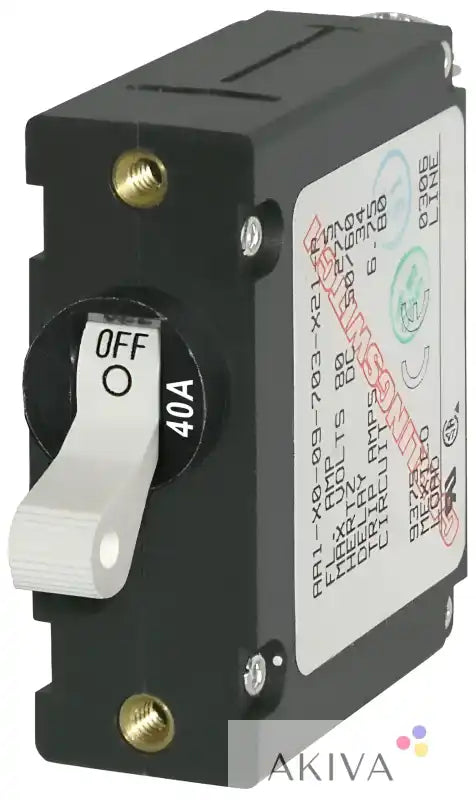 Blue Sea Systems 40A toggle circuit breaker with white switch, gold screws