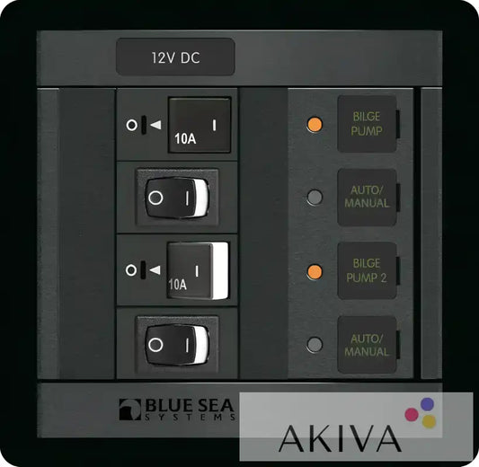 Marine electrical switch panel for dual bilge pump control in Blue Sea Systems BSS Panel 360