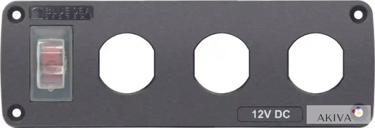 Black panel with switch and three circular cutouts for Blue Sea Systems BSS Panel Acc H2O 3 Socket Blank