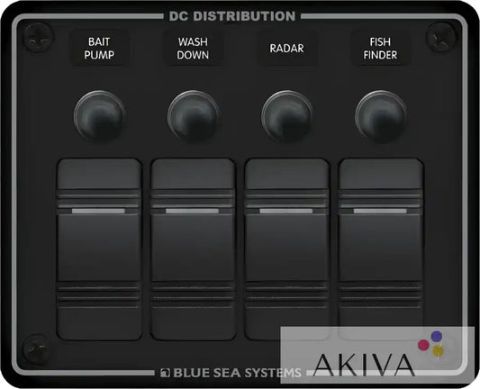 Black DC distribution panel by Blue Sea Systems for reliable marine power management