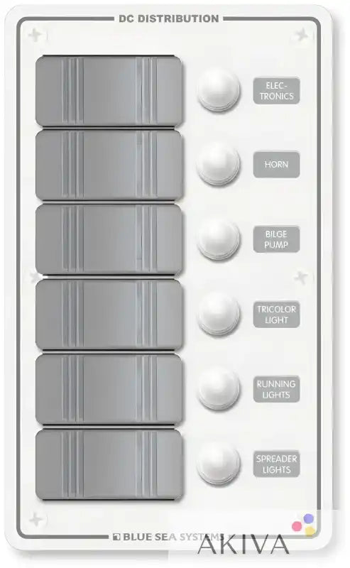 Blue Sea Systems BSS Panel H2O 12VDC CLB 6pos V with switches and indicator lights