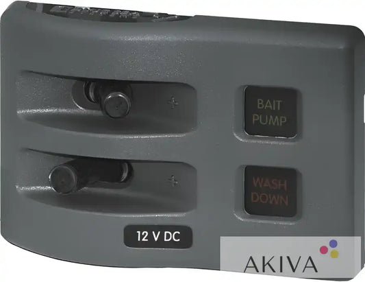 Gray boat control panel for Blue Sea Fuse Panel and Blue Sea Circuit Protection systems