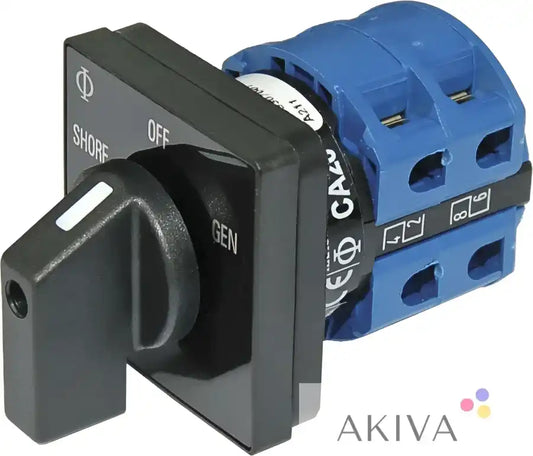 Rotary selector switch with black handle and blue terminal blocks by Blue Sea Systems