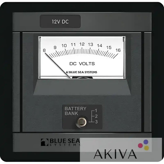 Blue Sea Systems DIN VMtr DC 8-16V black voltmeter with white dial