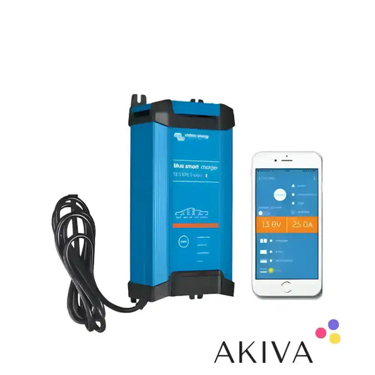 Blue Smart IP22 Charger 12/30 with smartphone showcasing efficient charging solution