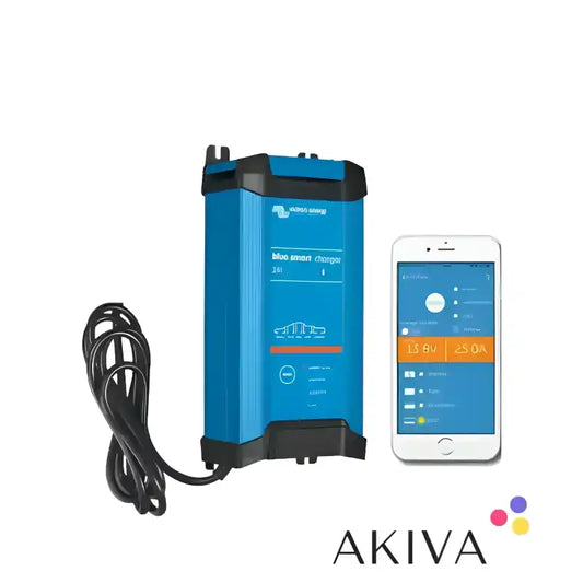Blue Smart IP22 Charger with a smartphone, showcasing efficient charging capabilities