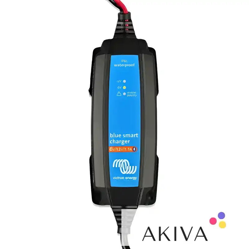 Blue Smart IP65 Charger 6V/12V-1.1 120V NEMA 1-15 in blue and black design