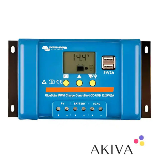 BlueSolar PWM-LCD&USB charge controller with USB ports for 12/24V-5A systems