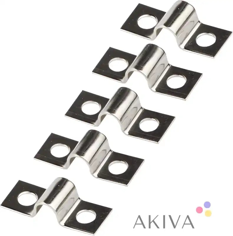 Five shiny Blue Sea Systems chrome cable clamps in diagonal row, 2600 Series