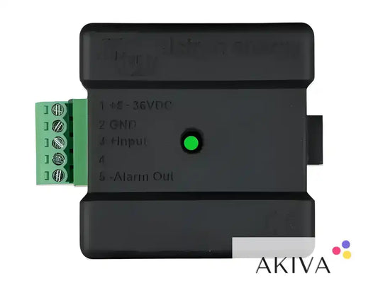 Black Victron Energy device with green terminal block and LED for CAN-bus Temp sensor