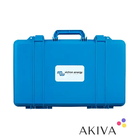 Blue plastic carrying case for BPC chargers and accessories for off-grid power solutions