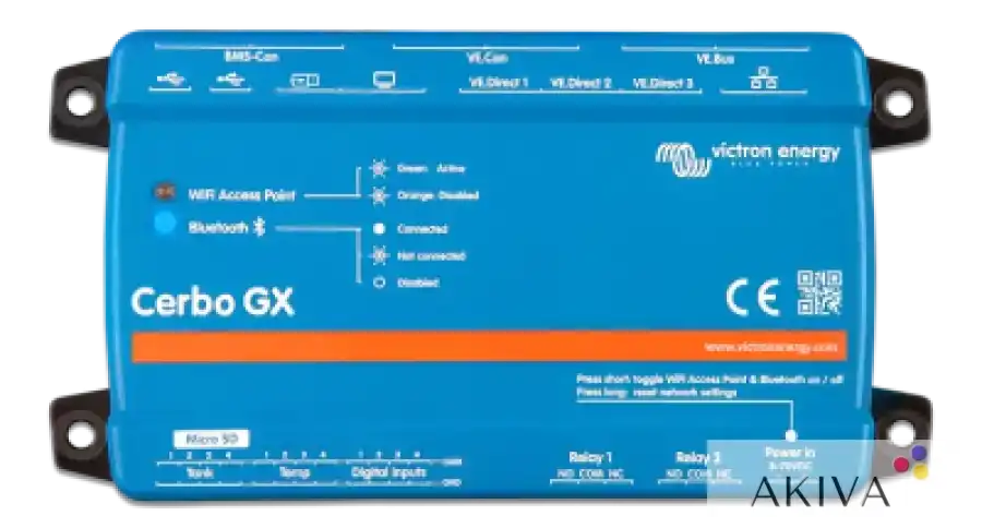 Blue Victron Cerbo GX device in Cerbo-S for off-grid power solutions by Victron Energy Dealer Plymouth
