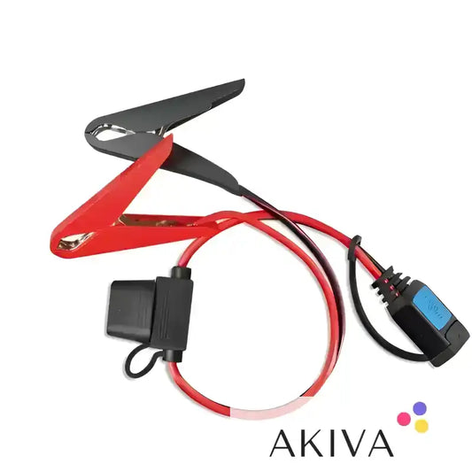 Battery charger cable with alligator clips and 30A ATO fuse in clamp connector design