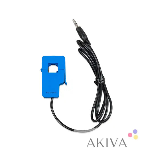 Blue plastic audio adapter with 3.5mm jack and coiled cable for current transformer 100A