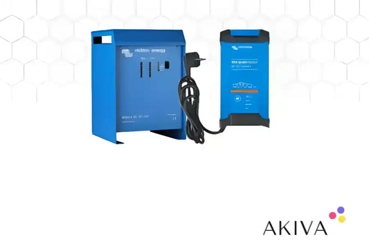 Blue battery chargers with power cord for EnergyMeter EM24-3phase-max65A off-grid power solutions