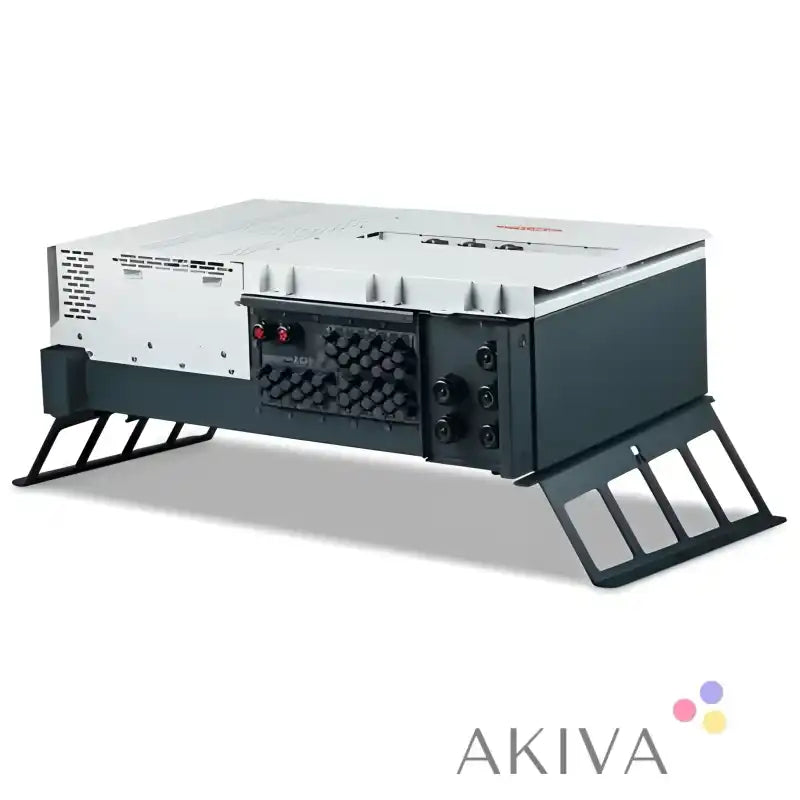 Gray and white power inverter with multiple ports for floor racks and off-grid power solutions