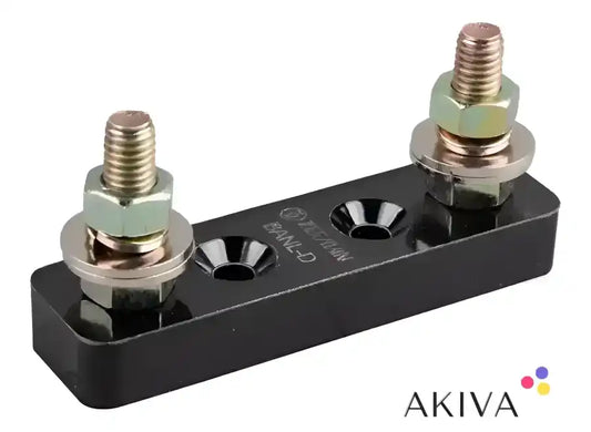 Black terminal block with bolts for ANL fuse in a reliable Fuse Holder for off-grid power solutions