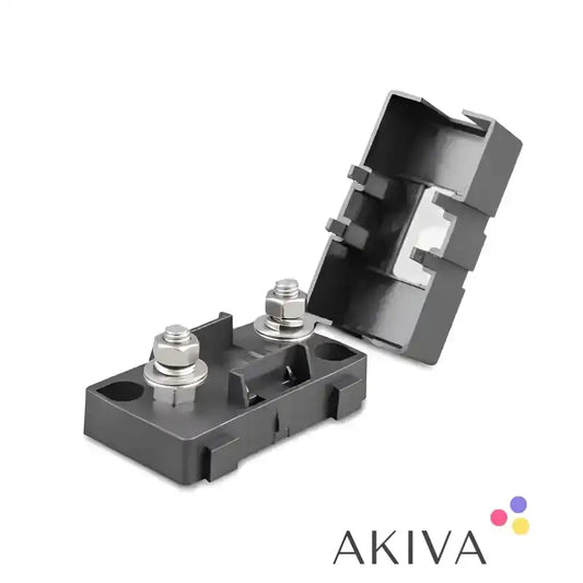 Black fuse holder with open cover for MIDI-fuse in off-grid power solutions by Victron Energy