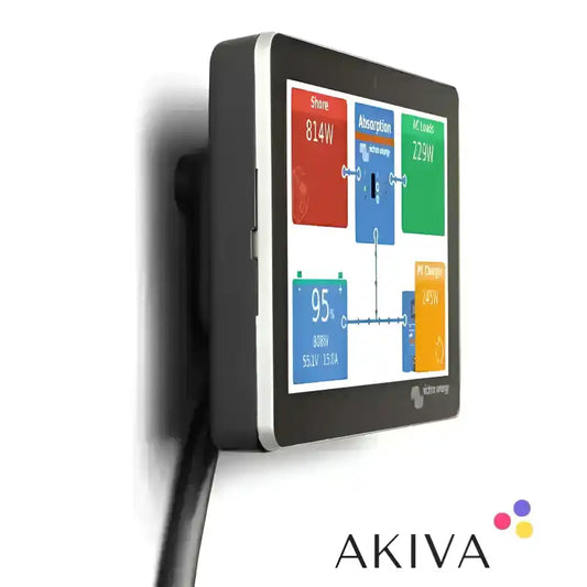 Wall-mounted energy monitoring display for GX Touch 50, ideal for off-grid power solutions