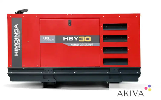 Red and black Himoinsa Generator HSY-30-T5 S2 400V with 400V 3-phase output showcased