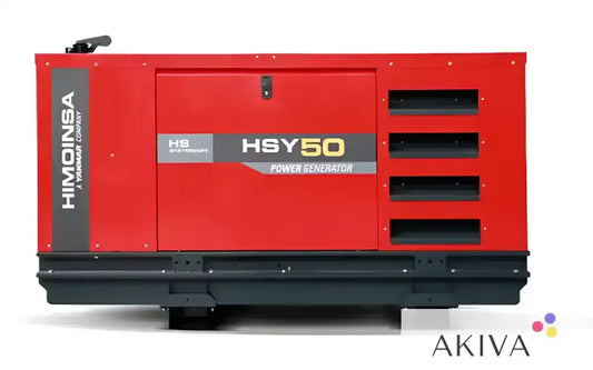 Red Himoinsa HSY50 industrial diesel generator with black base and ventilation slots