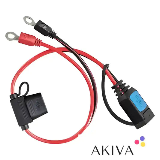 Battery charger pigtail with ring terminals for M8 eyelet connector and 30A ATO fuse