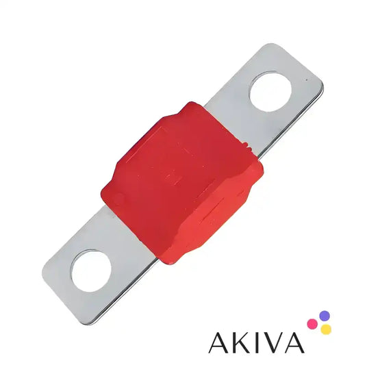 Red-covered silver MIDI-fuse 50A 58V with mounting holes for 48V products