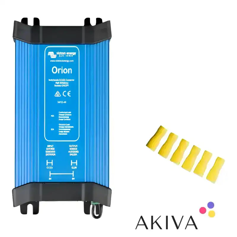Blue Orion 12-40A DC-DC converter with yellow wire connectors for efficient voltage regulation