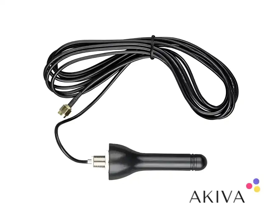 Black outdoor 4G GSM antenna with cable for off-grid power solutions