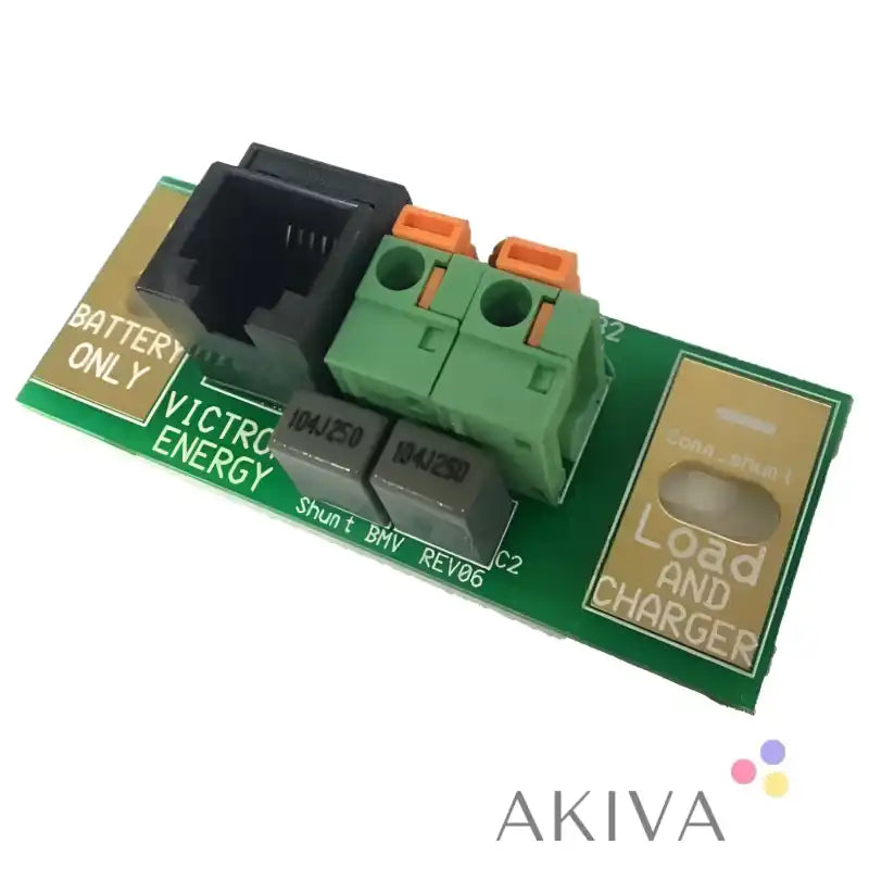 Green circuit board with load and charger labels, designed for Shunt BMV 602S or BMV series