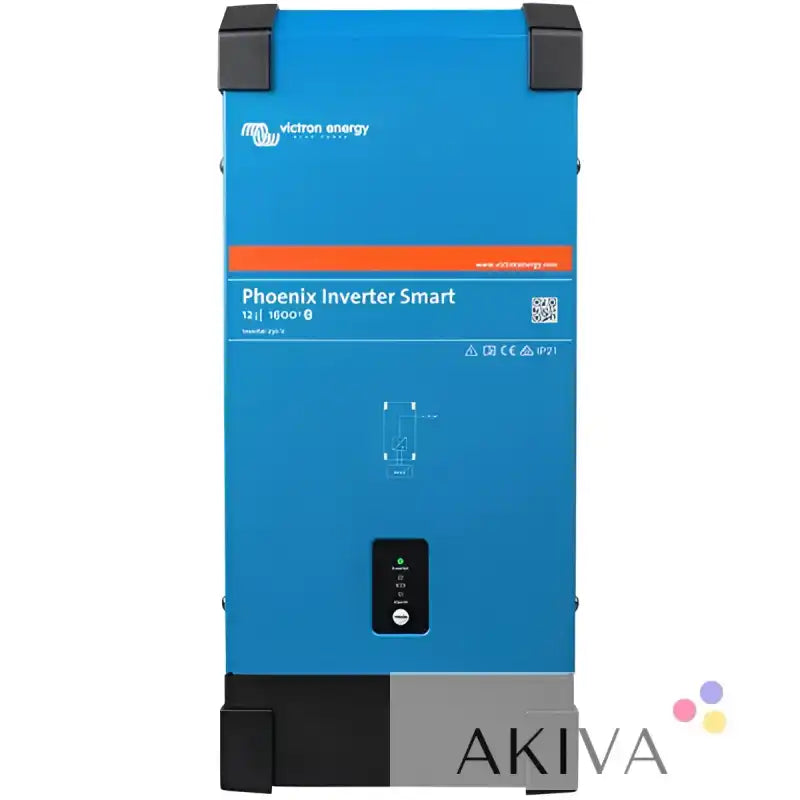 Blue Victron Energy Phoenix inverter smart 12v 1600w with black corners and central control panel for off-grid power solutions 230v smart
