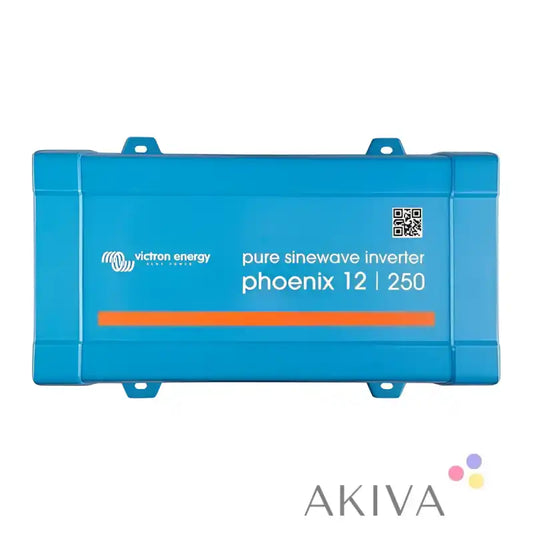 Blue victron energy phoenix inverter 12 250 pure sinewave with orange stripe for off-grid power solutions and campervan systems